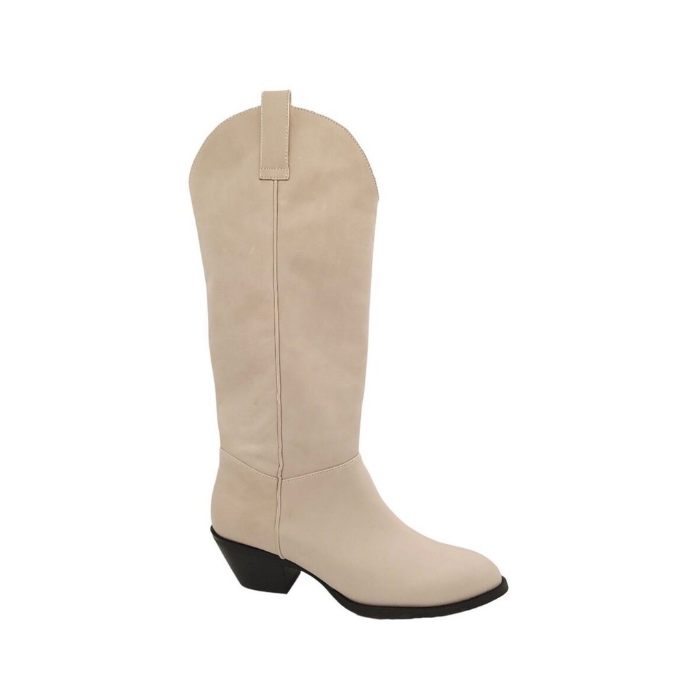 Jeffrey Campbell Blade 2 Cream Leather Western Knee High Boots Size 7.5
